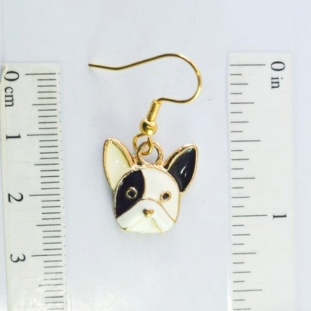 Gold plated black crystal Boston terrier/French bulldog earrings - Picture 8 of 11